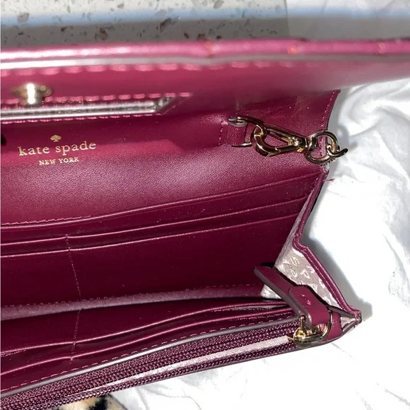 New Kate Spade Mulberry Purple Wallet w. Gold Chain ♠️ - Picture 3 of 3